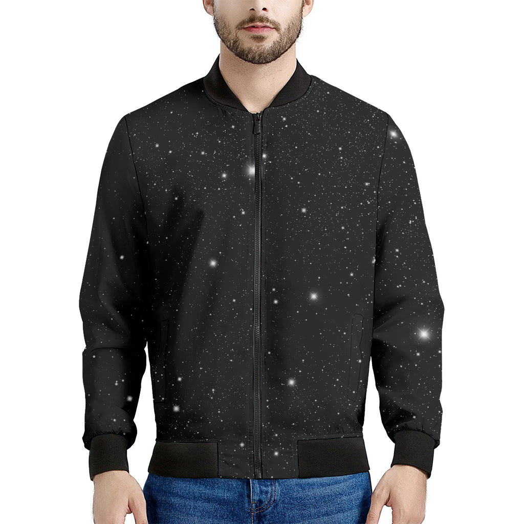 Black Space Print Men's Bomber Jacket