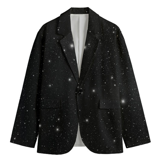 Black Space Print Men's Cotton Blazer