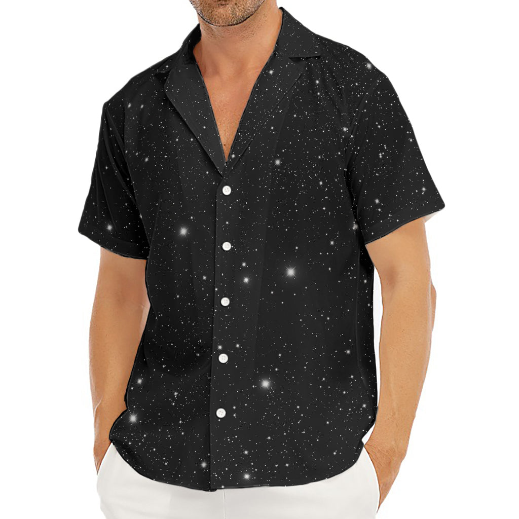 Black Space Print Men's Deep V-Neck Shirt