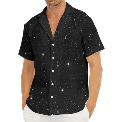 Black Space Print Men's Deep V-Neck Shirt