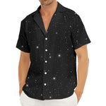 Black Space Print Men's Deep V-Neck Shirt