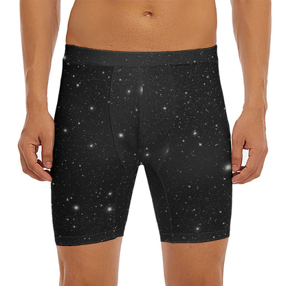 Black Space Print Men's Long Boxer Briefs