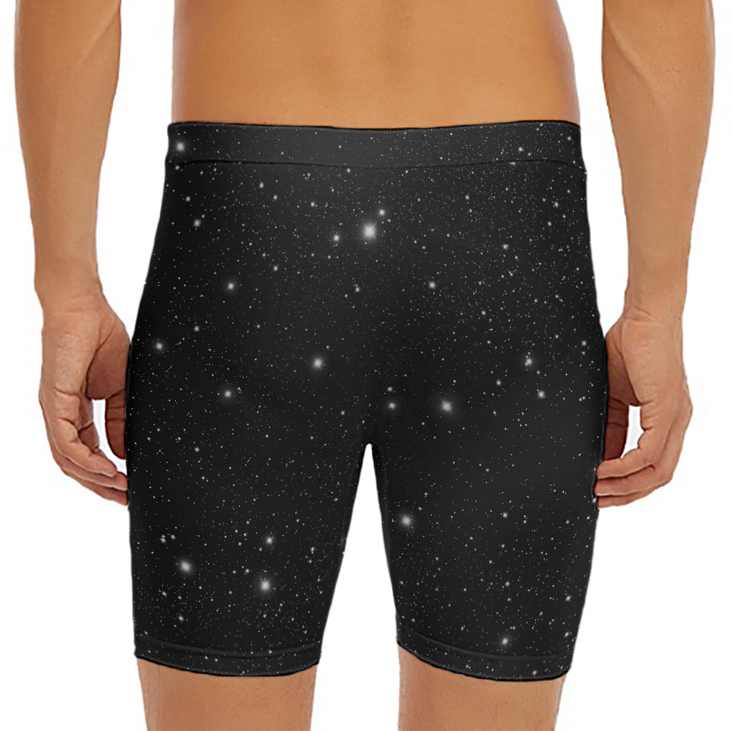 Black Space Print Men's Long Boxer Briefs