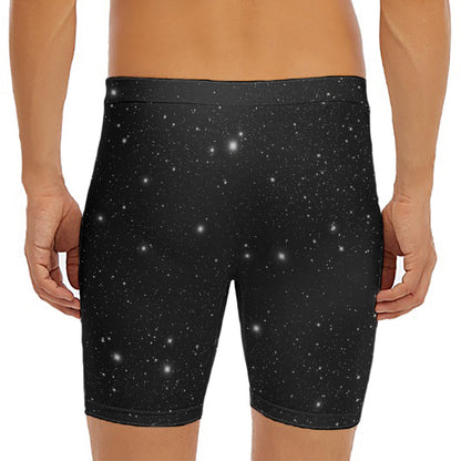 Black Space Print Men's Long Boxer Briefs
