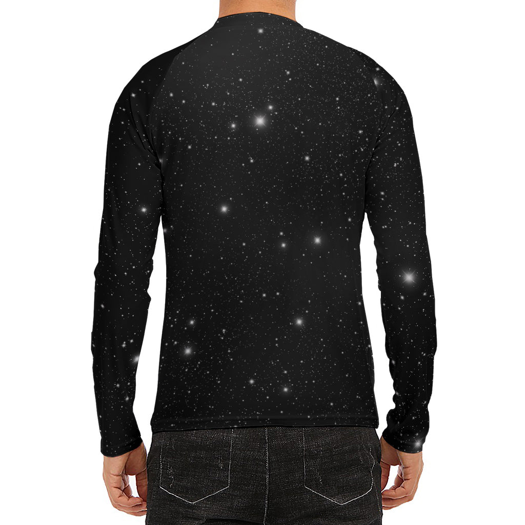 Black Space Print Men's Long Sleeve Rash Guard