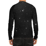 Black Space Print Men's Long Sleeve Rash Guard