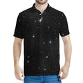 Black Space Print Men's Polo Shirt