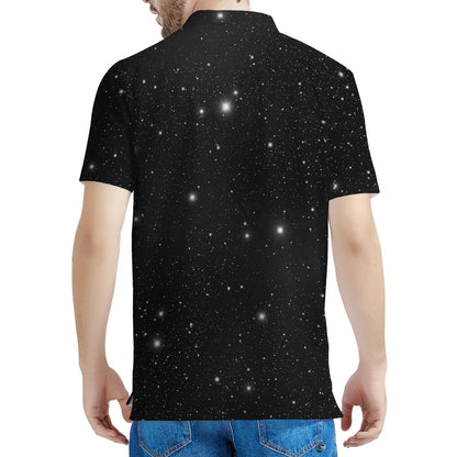 Black Space Print Men's Polo Shirt