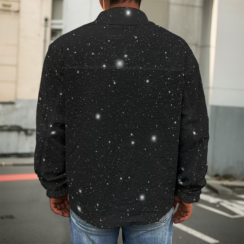 Black Space Print Men's Shirt Jacket