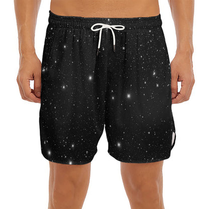 Black Space Print Men's Split Running Shorts