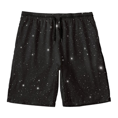 Black Space Print Men's Swim Trunks