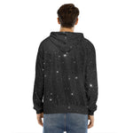 Black Space Print Men's Velvet Pullover Hoodie