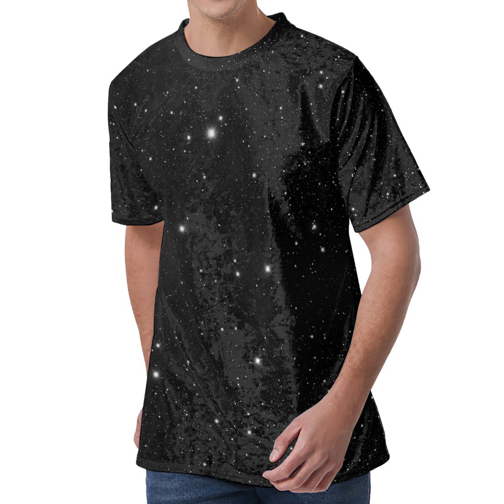Black Space Print Men's Velvet T-Shirt