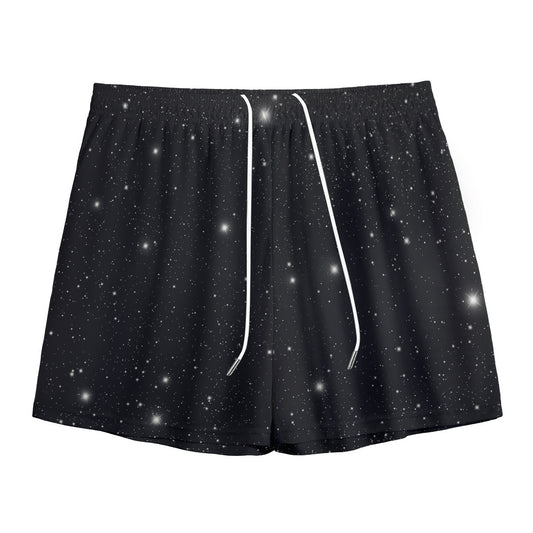 Black Space Print Mesh Shorts