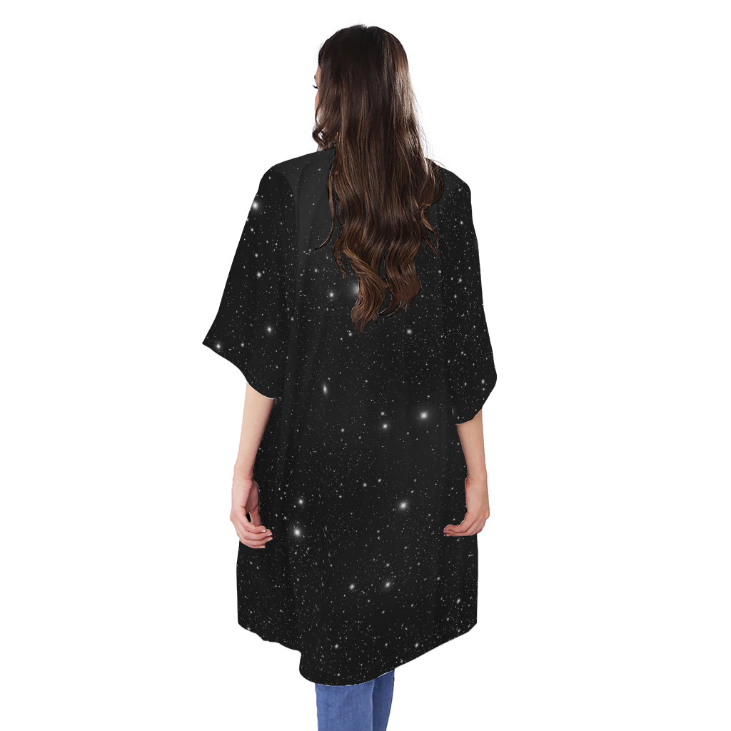 Black Space Print Open Front Beach Cover Up