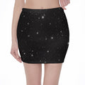 Black Space Print Pencil Mini Skirt