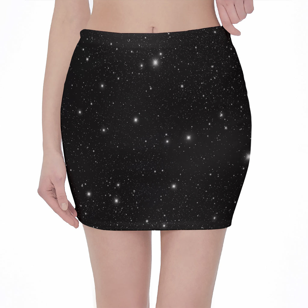 Black Space Print Pencil Mini Skirt