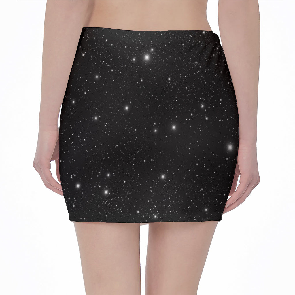Black Space Print Pencil Mini Skirt
