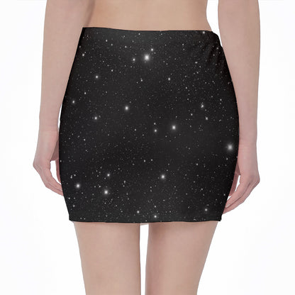 Black Space Print Pencil Mini Skirt