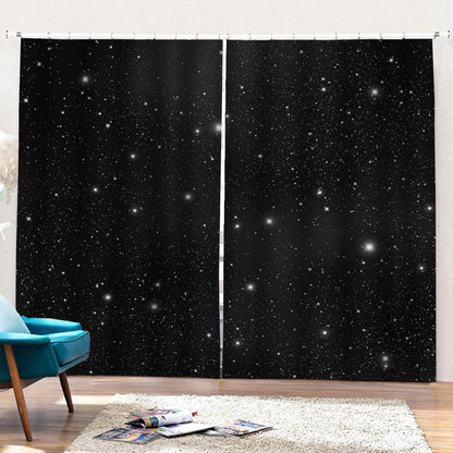 Black Space Print Pencil Pleat Curtains