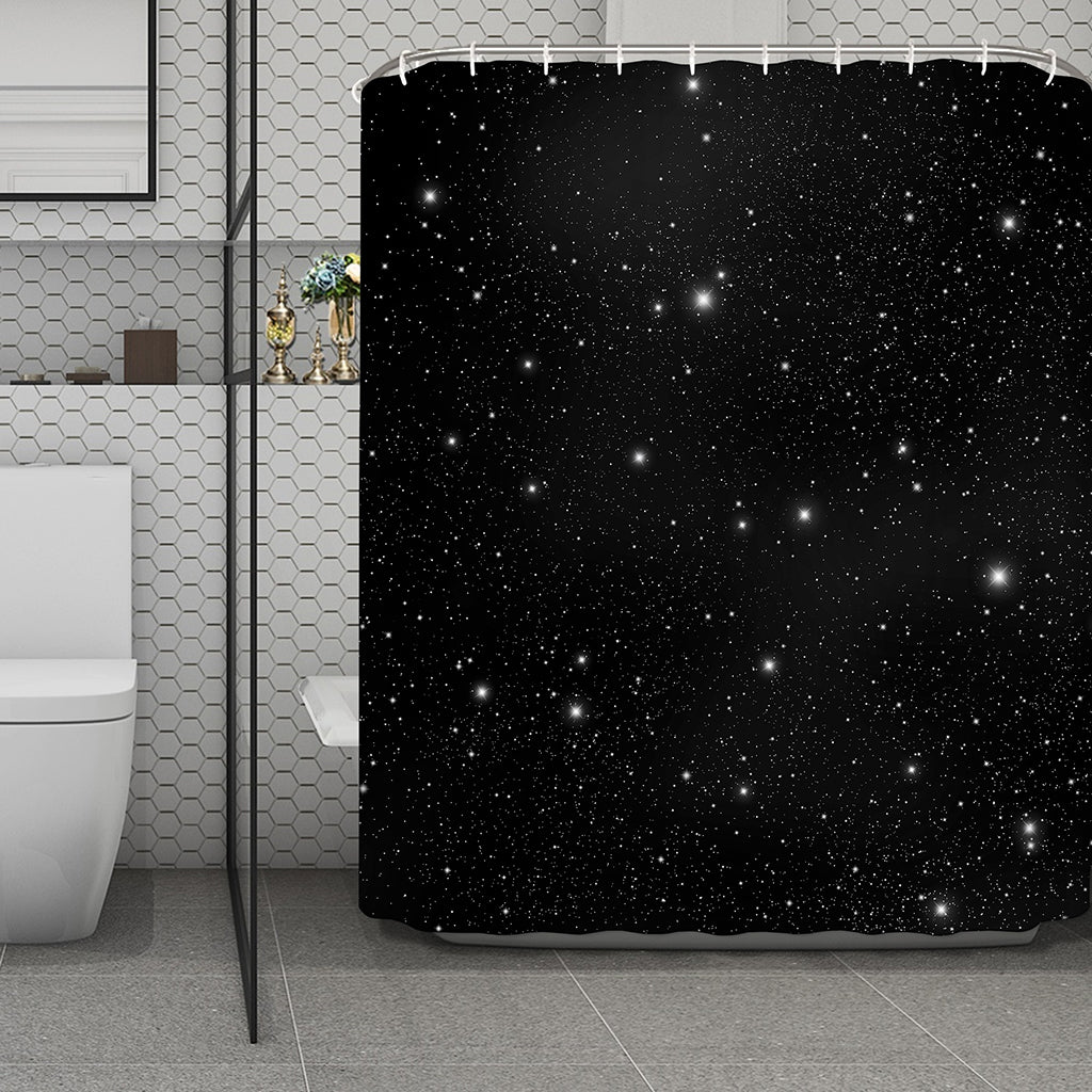 Black Space Print Polyester Shower Curtain