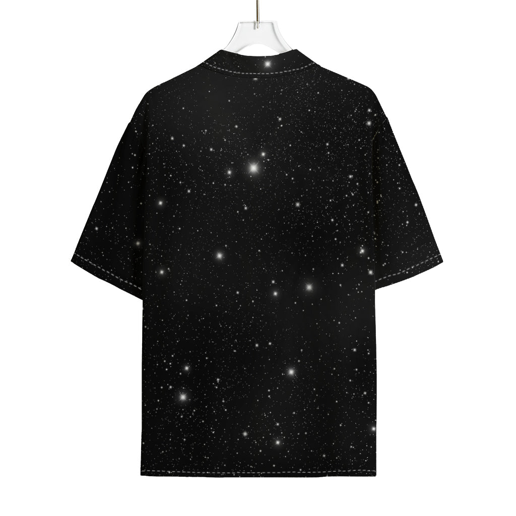 Black Space Print Rayon Hawaiian Shirt