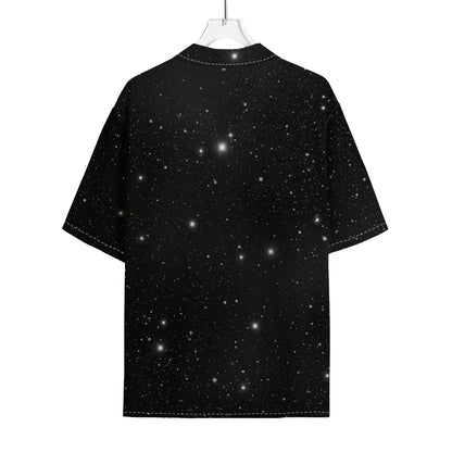 Black Space Print Rayon Hawaiian Shirt