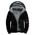 Black Space Print Sherpa Lined Zip Up Hoodie