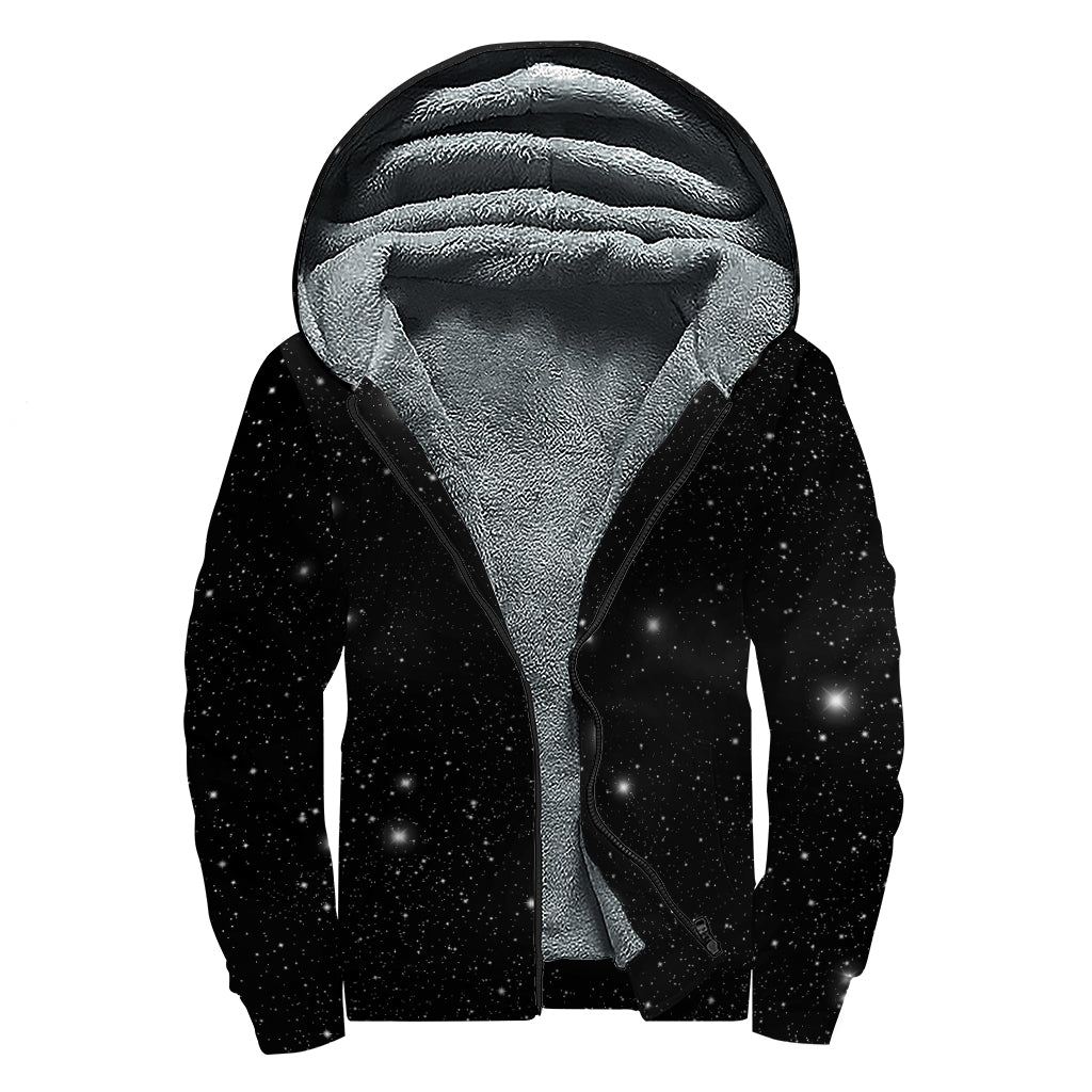 Black Space Print Sherpa Lined Zip Up Hoodie