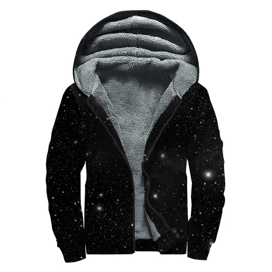 Black Space Print Sherpa Lined Zip Up Hoodie