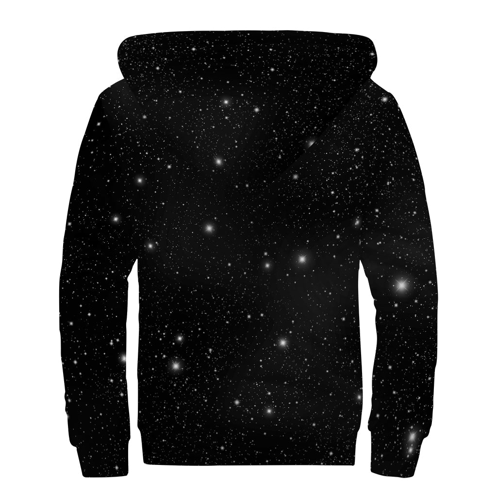 Black Space Print Sherpa Lined Zip Up Hoodie