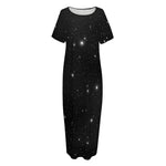 Black Space Print Short Sleeve Long Nightdress