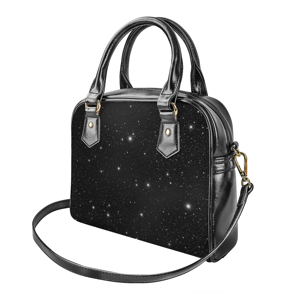 Black Space Print Shoulder Handbag