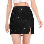 Black Space Print Side Slit Mini Skirt