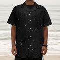 Black Space Print Textured Short Sleeve Shirt