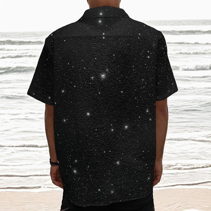 Black Space Print Textured Short Sleeve Shirt