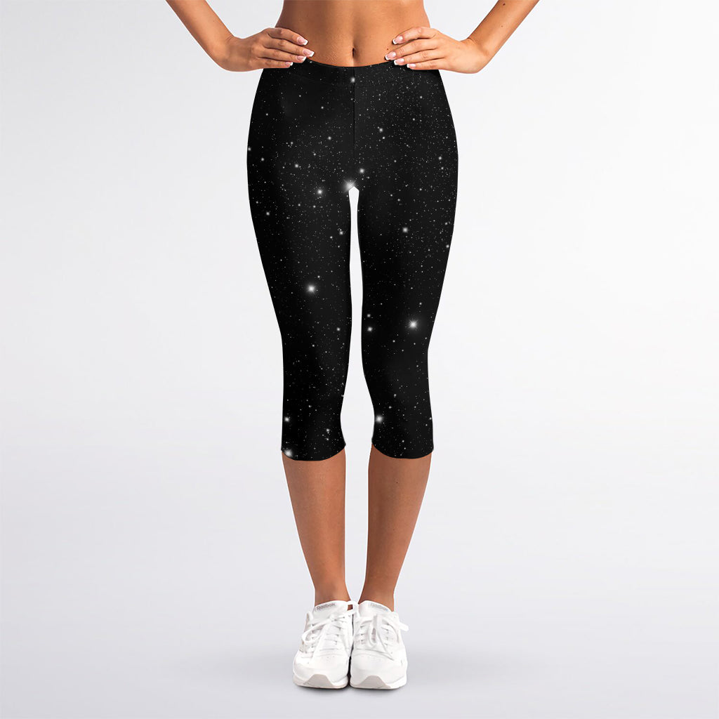 Black Space Print Women's Capri Leggings