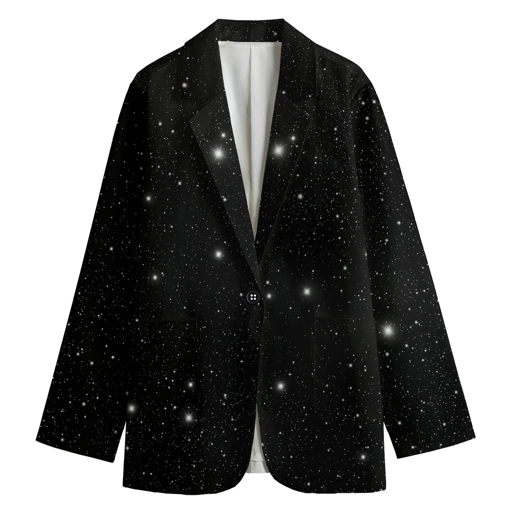 Black Space Print Women's Cotton Blazer