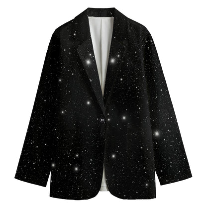 Black Space Print Women's Cotton Blazer