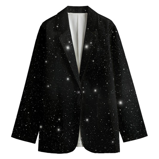 Black Space Print Women's Cotton Blazer