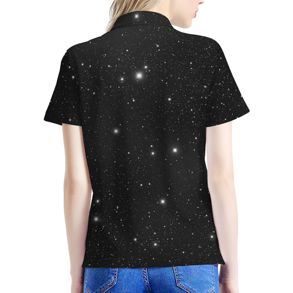 Black Space Print Women's Polo Shirt