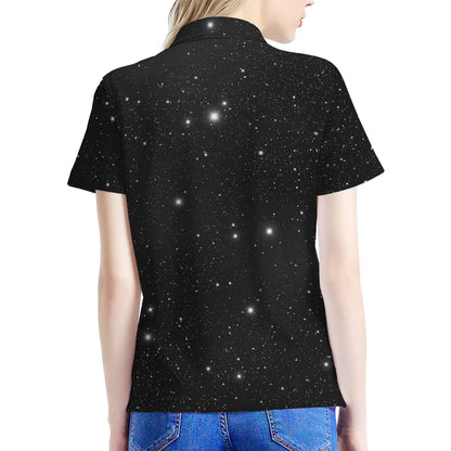 Black Space Print Women's Polo Shirt