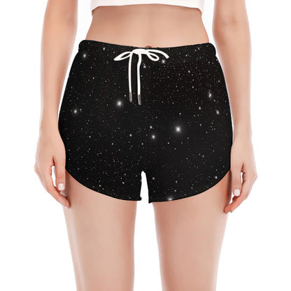 Black Space Print Women's Split Running Shorts