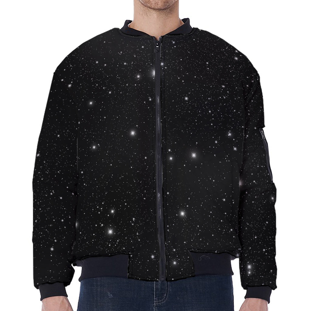 Black Space Print Zip Sleeve Bomber Jacket