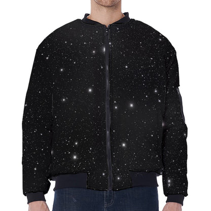 Black Space Print Zip Sleeve Bomber Jacket