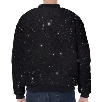 Black Space Print Zip Sleeve Bomber Jacket
