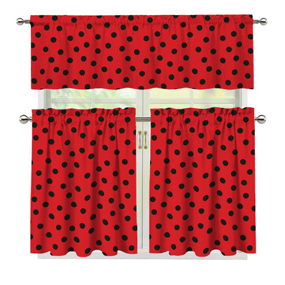Black Spots Ladybird Pattern Print 3 Piece Kitchen Curtains