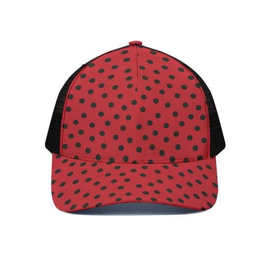 Black Spots Ladybird Pattern Print Black Mesh Trucker Cap