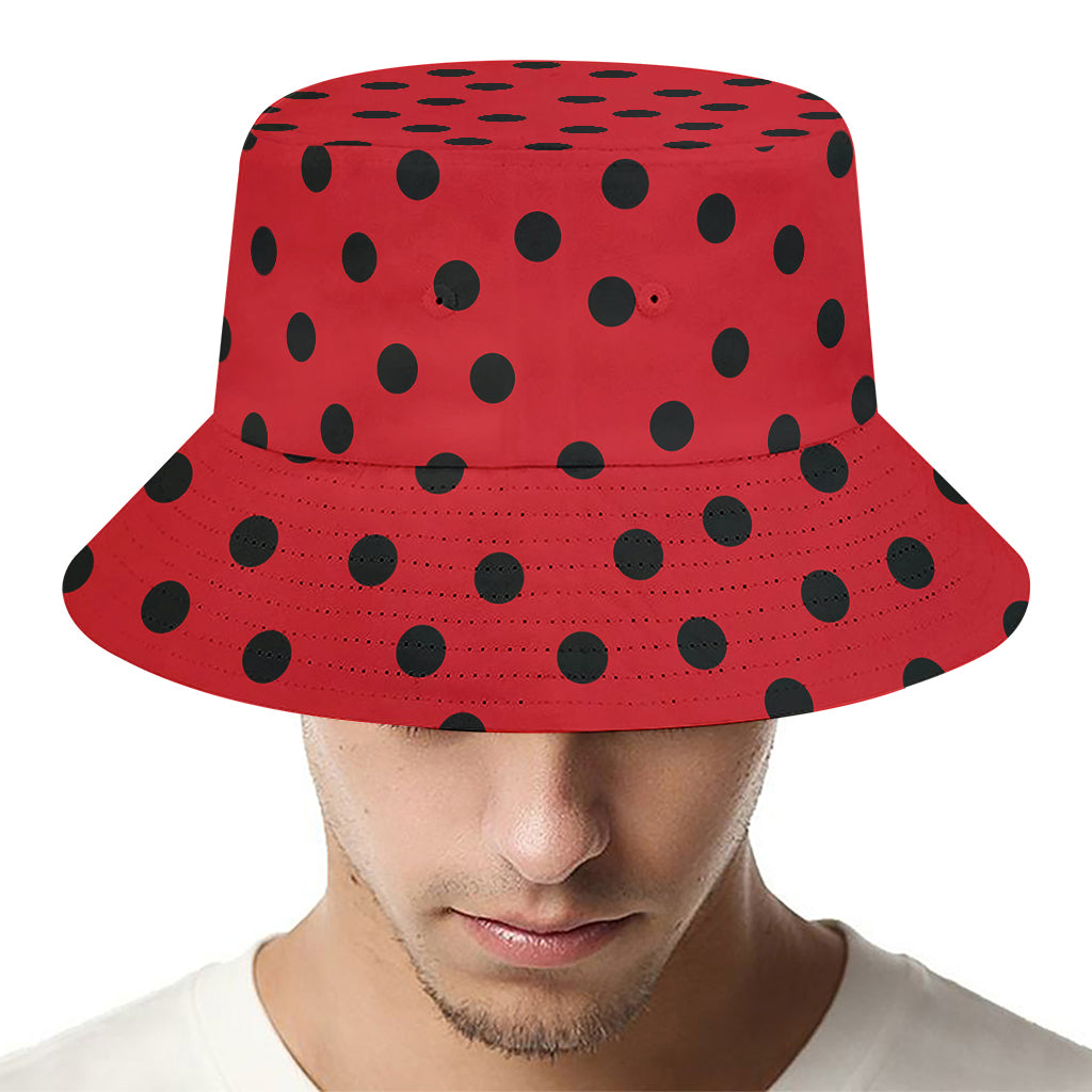 Black Spots Ladybird Pattern Print Bucket Hat