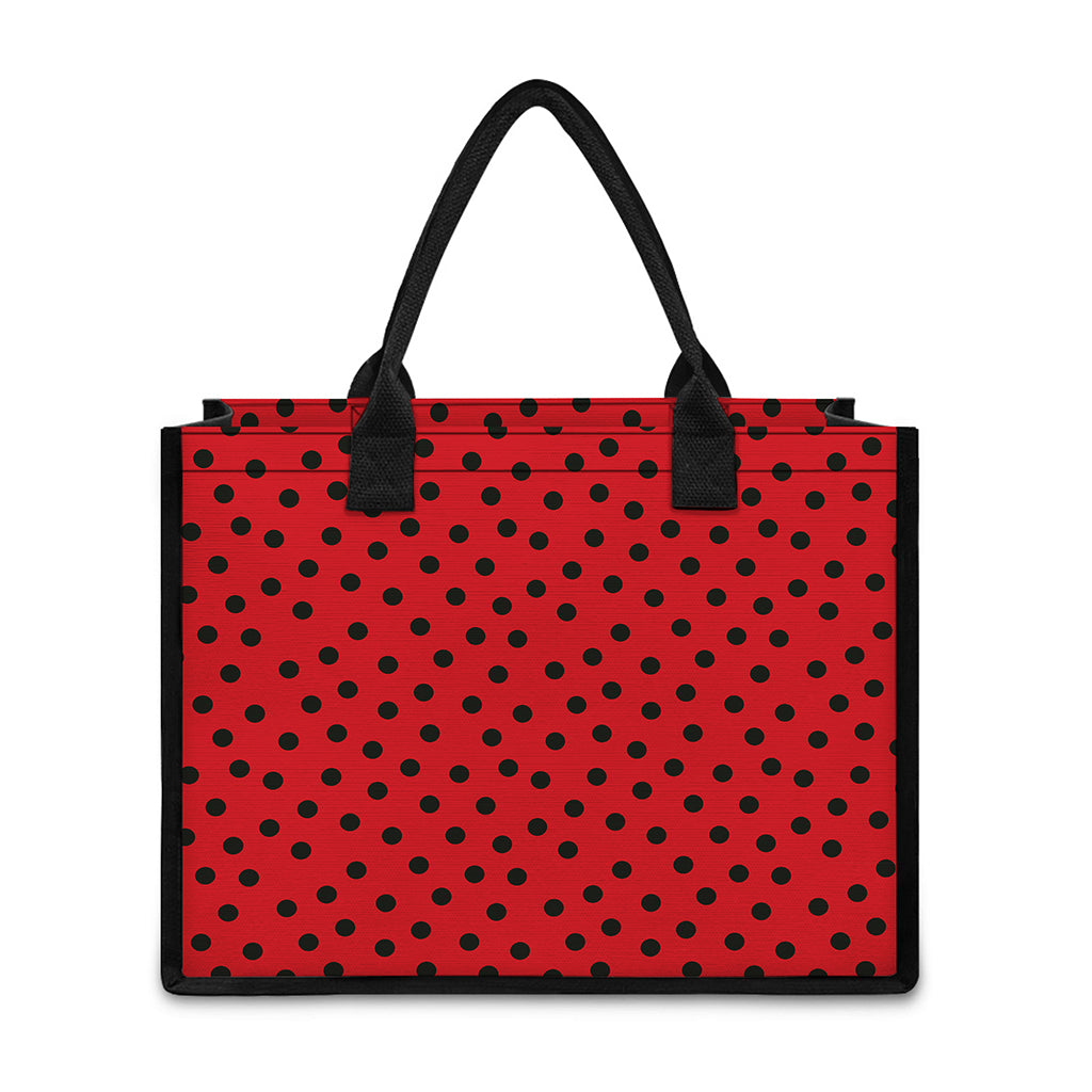 Black Spots Ladybird Pattern Print Canvas Tote Bag